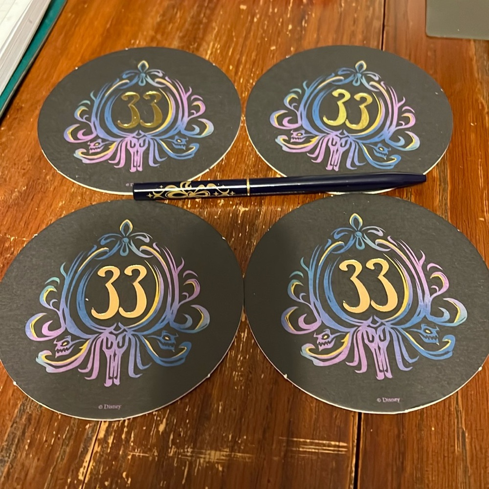 Club 33 (new logo)paper coasters(4) and pen